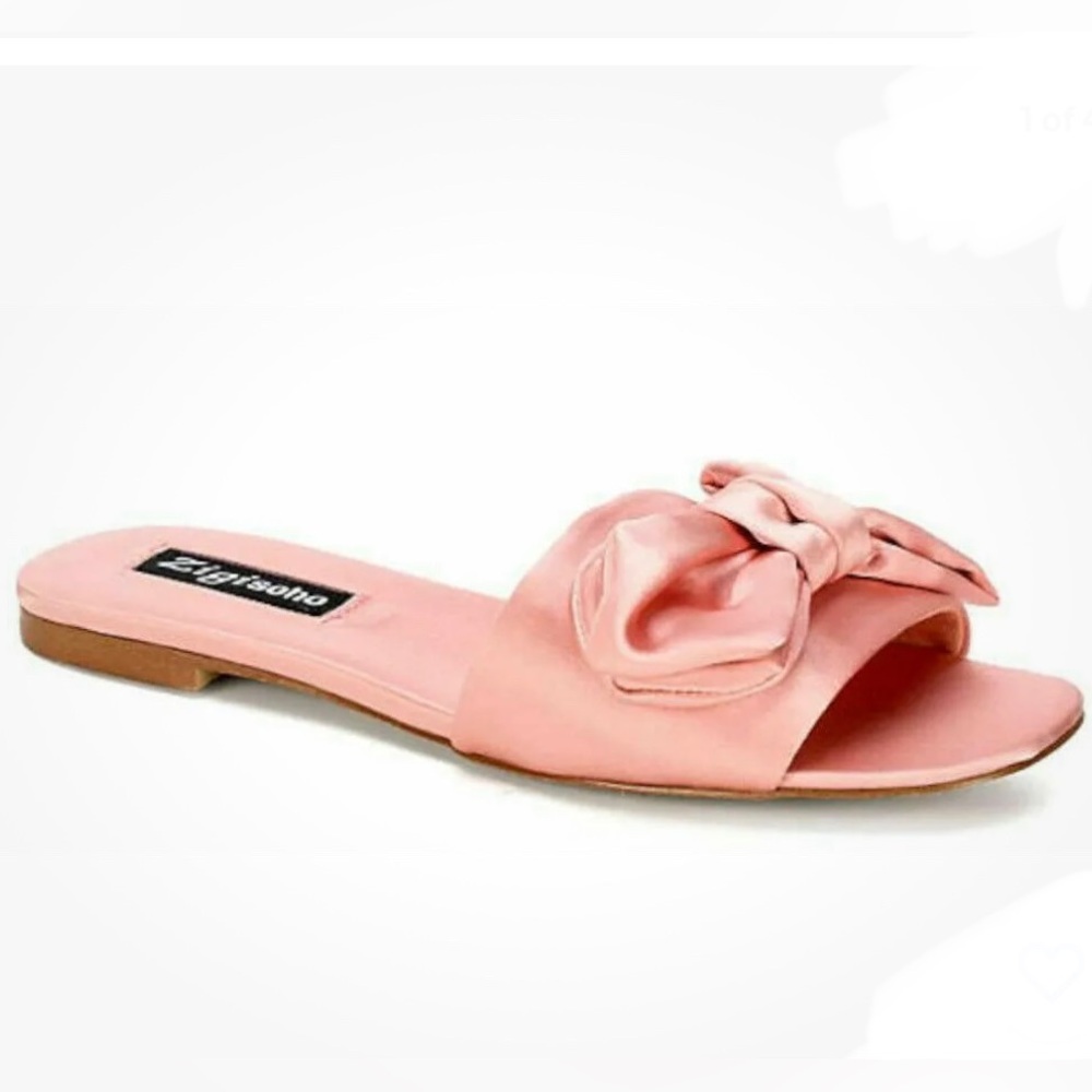 NEW Zigi Soho Valiant Pink Satin Flat Bow Slides Sandals